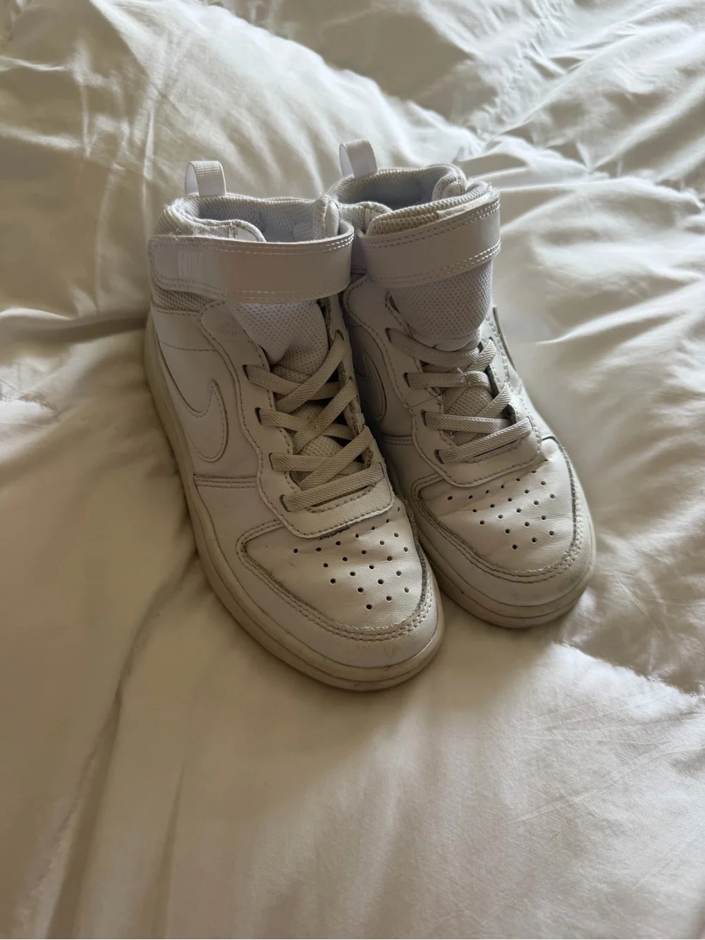 Kids White High-Top Sneakers with Hook-and-Loop Strap